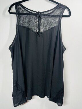 Torrid 3 Black Sleeveless Lace Trim Tank Top With Sheer Back Design Women’s